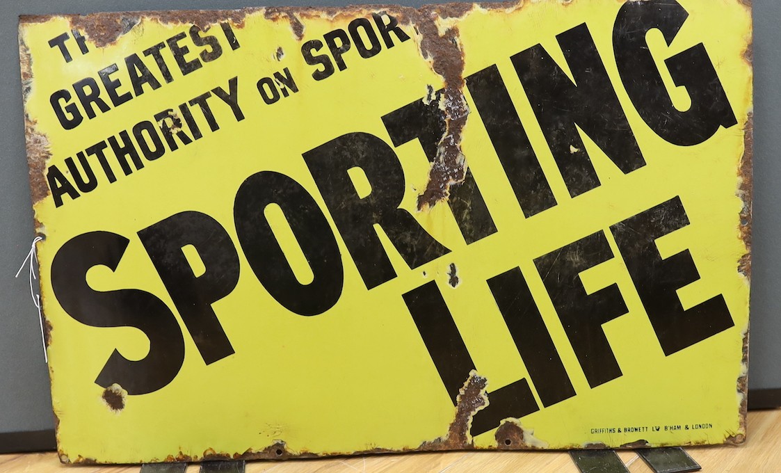 A Sporting Life enamelled advertising sign, 49x77cm